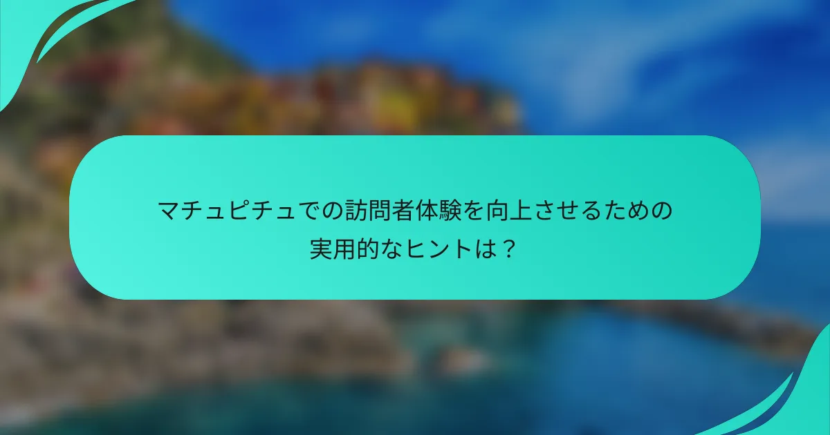 マチュピチュでの訪問者体験を向上させるための実用的なヒントは？
