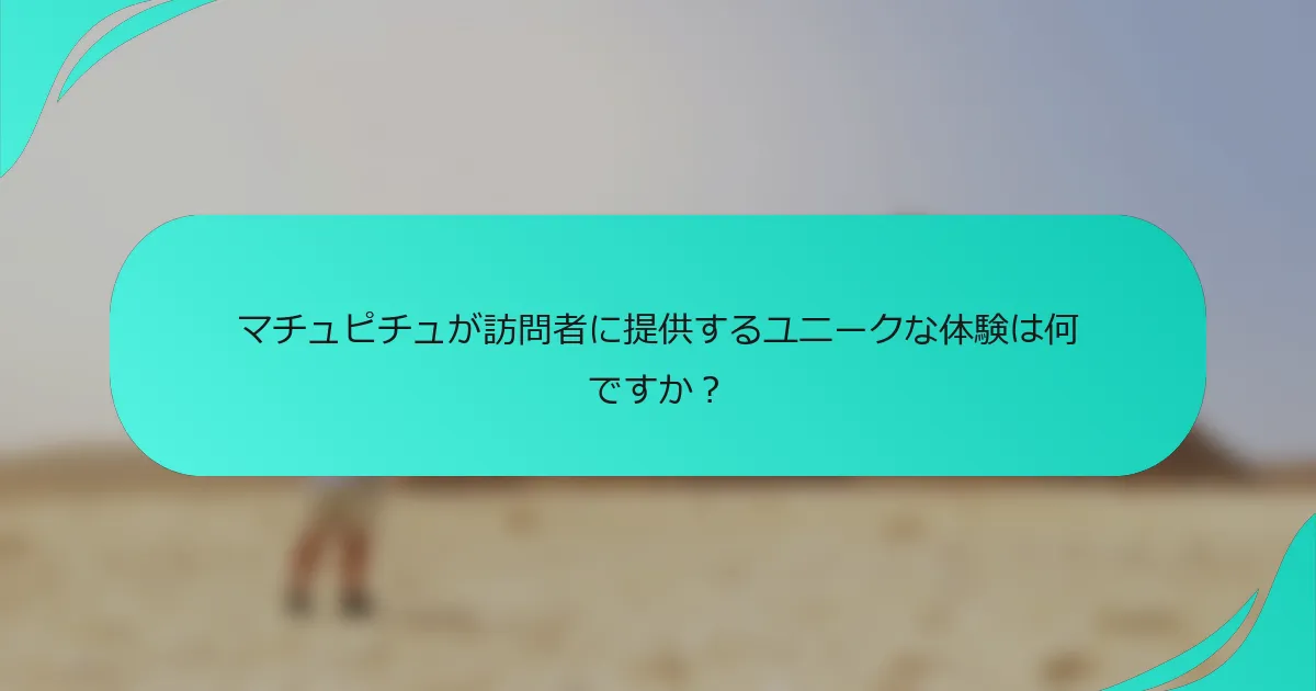 マチュピチュが訪問者に提供するユニークな体験は何ですか？